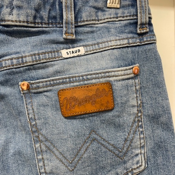 EUC WRANGLER + STAUD The Bikini‎ Jean Flare Slits Blue Jeans - Picture 14 of 14
